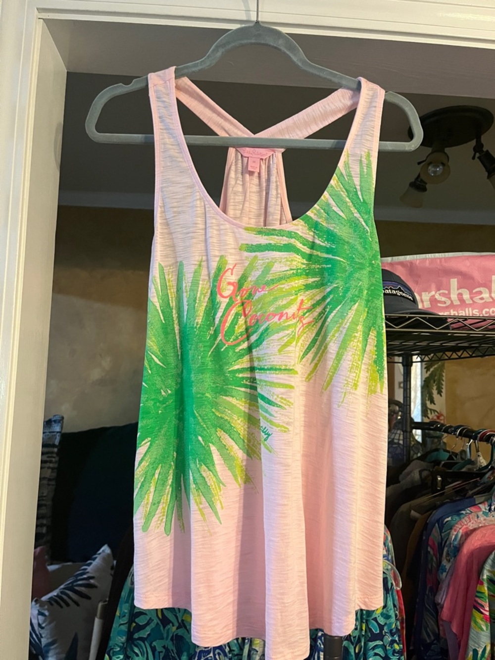 Pink Tropical Palm Graphic Tank Top
